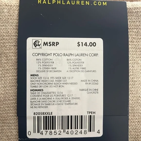 Polo Ralph Lauren Classic Crew Cotton Socks - Picture 3 of 3